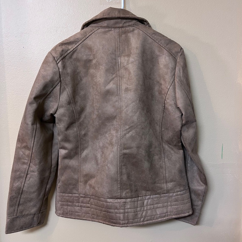 BV Collection Womens Faux‎ Suede Moto Jacket Brown Zipper Detail Approx: Medium - Picture 7 of 7